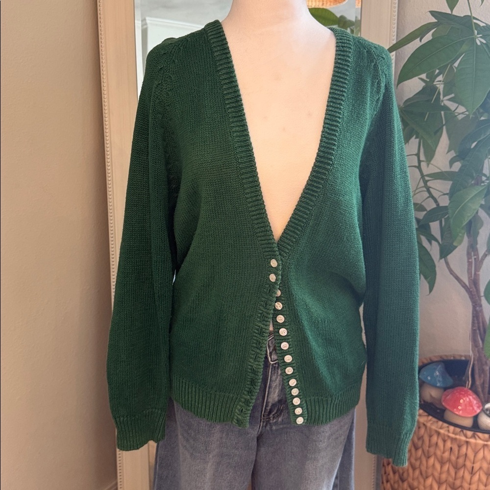 Vintage Green Button-Up Women's Cardigan - Picture 4 of 10